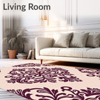 Rich Plum Damask Floral Pattern Rug