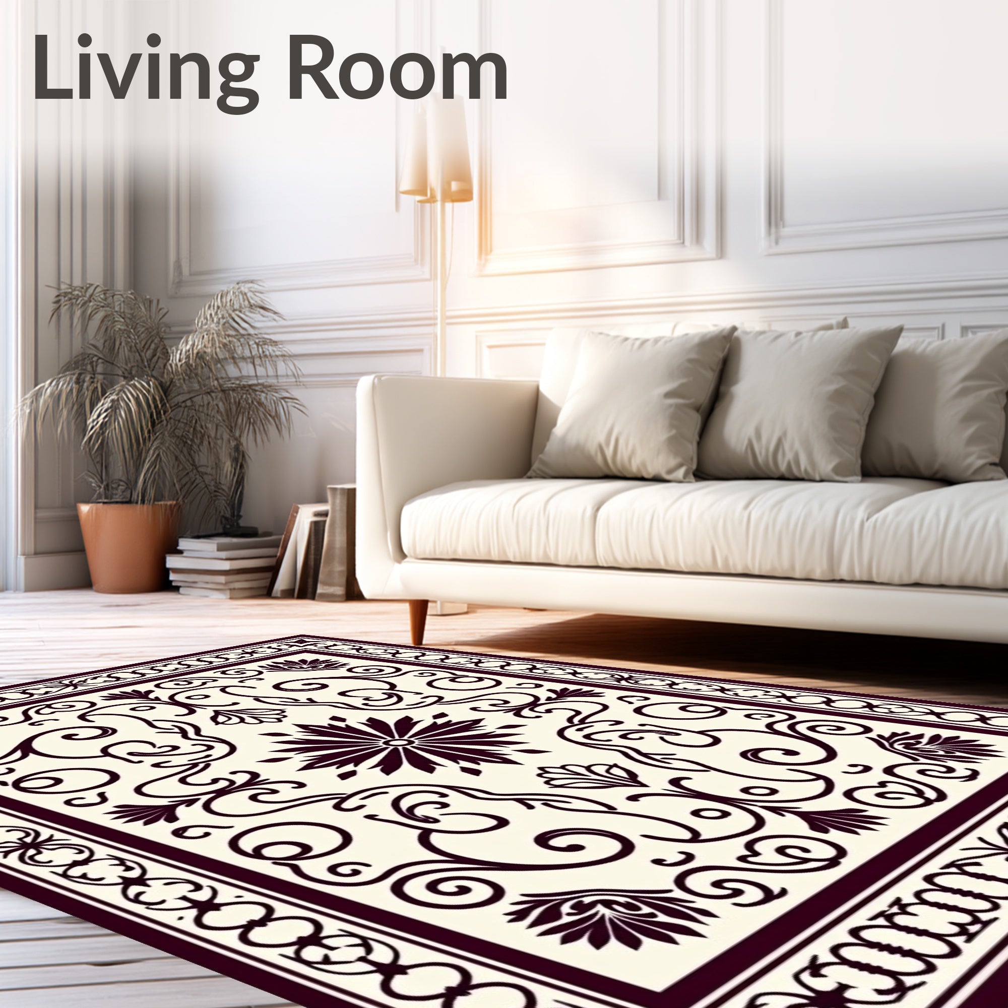 Classic Floral Scrollwork Ivory Rug