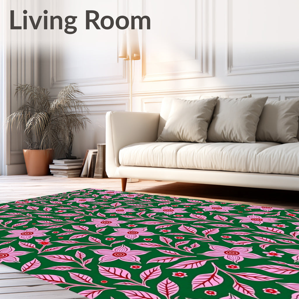 Pink Blossom With Green Foliage Rug