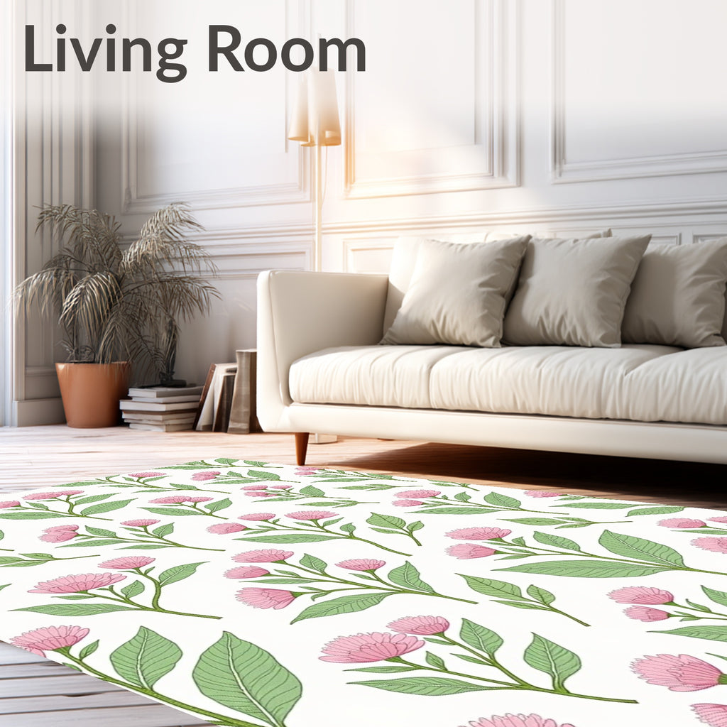 Pastel Pink Flowers Scattered Pattern Rug
