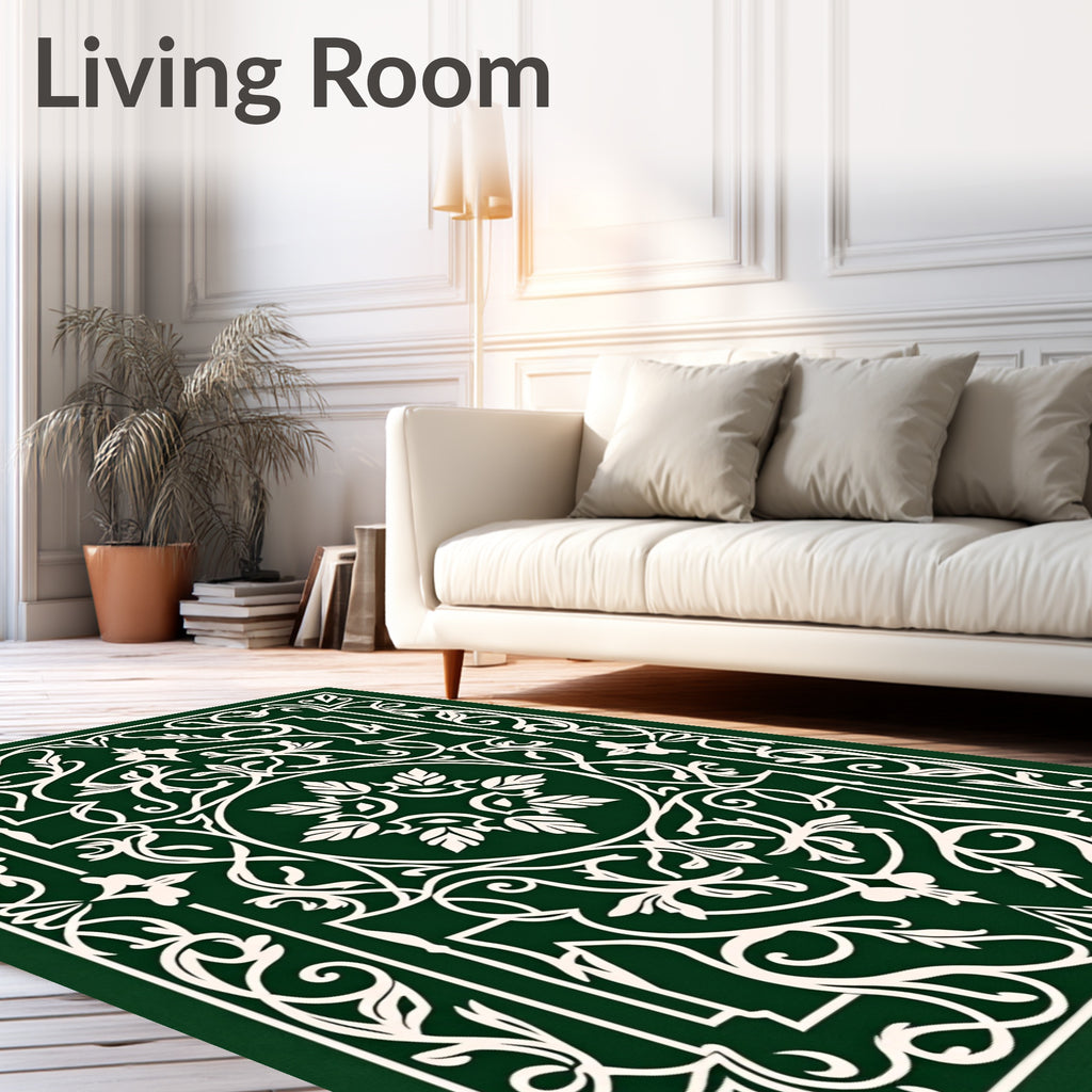 Emerald White Intricate Floral Pattern Rug