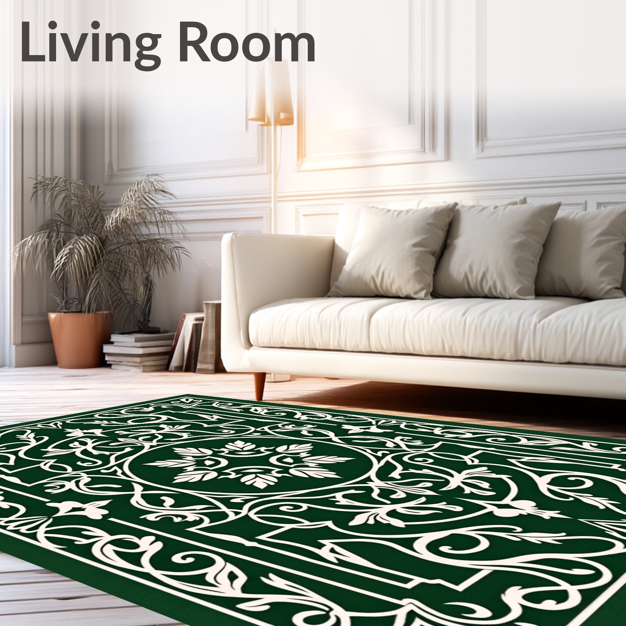 Emerald White Intricate Floral Pattern Rug