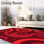 Deep Red Swirls Abstract Design Rug