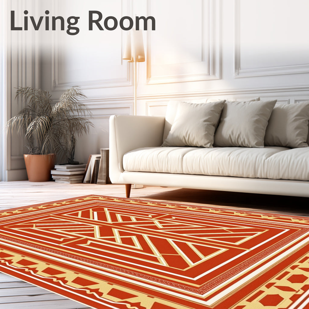 Geometric Art Deco Style Red Rug