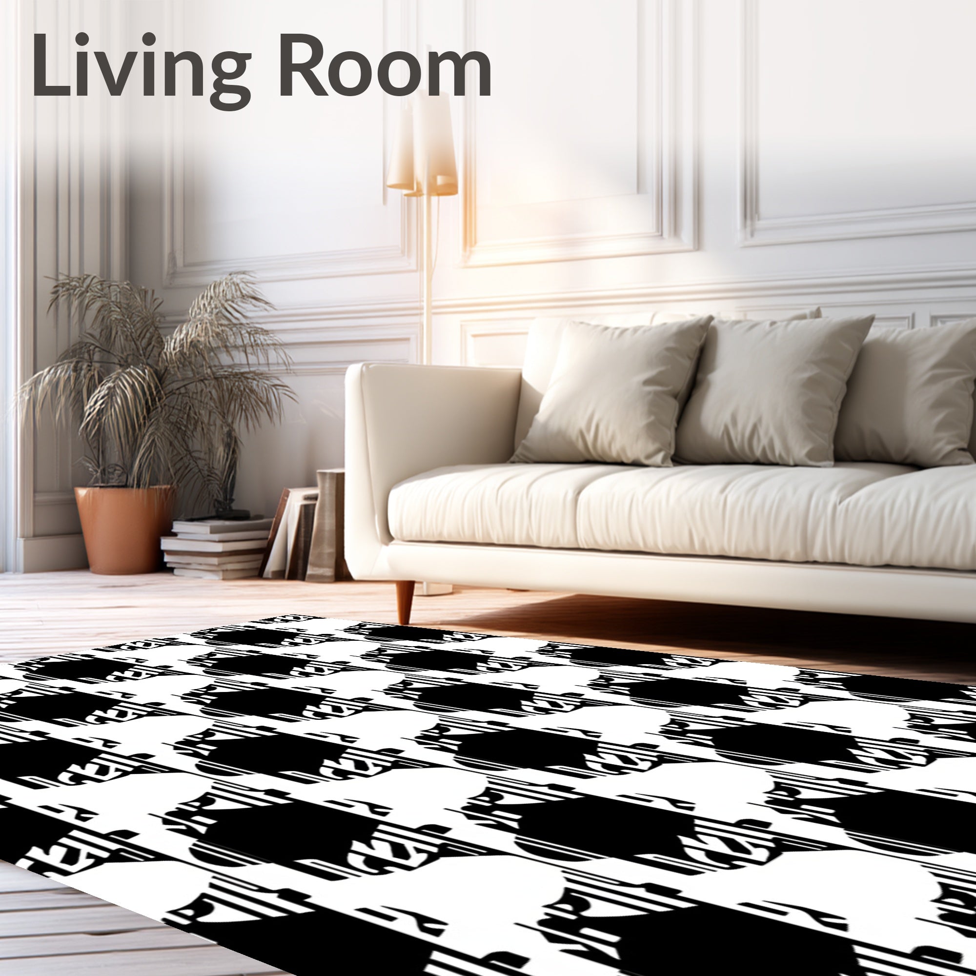 Black and White Geometric Striped Design Rug