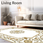 Gold Floral Vintage Border Rug