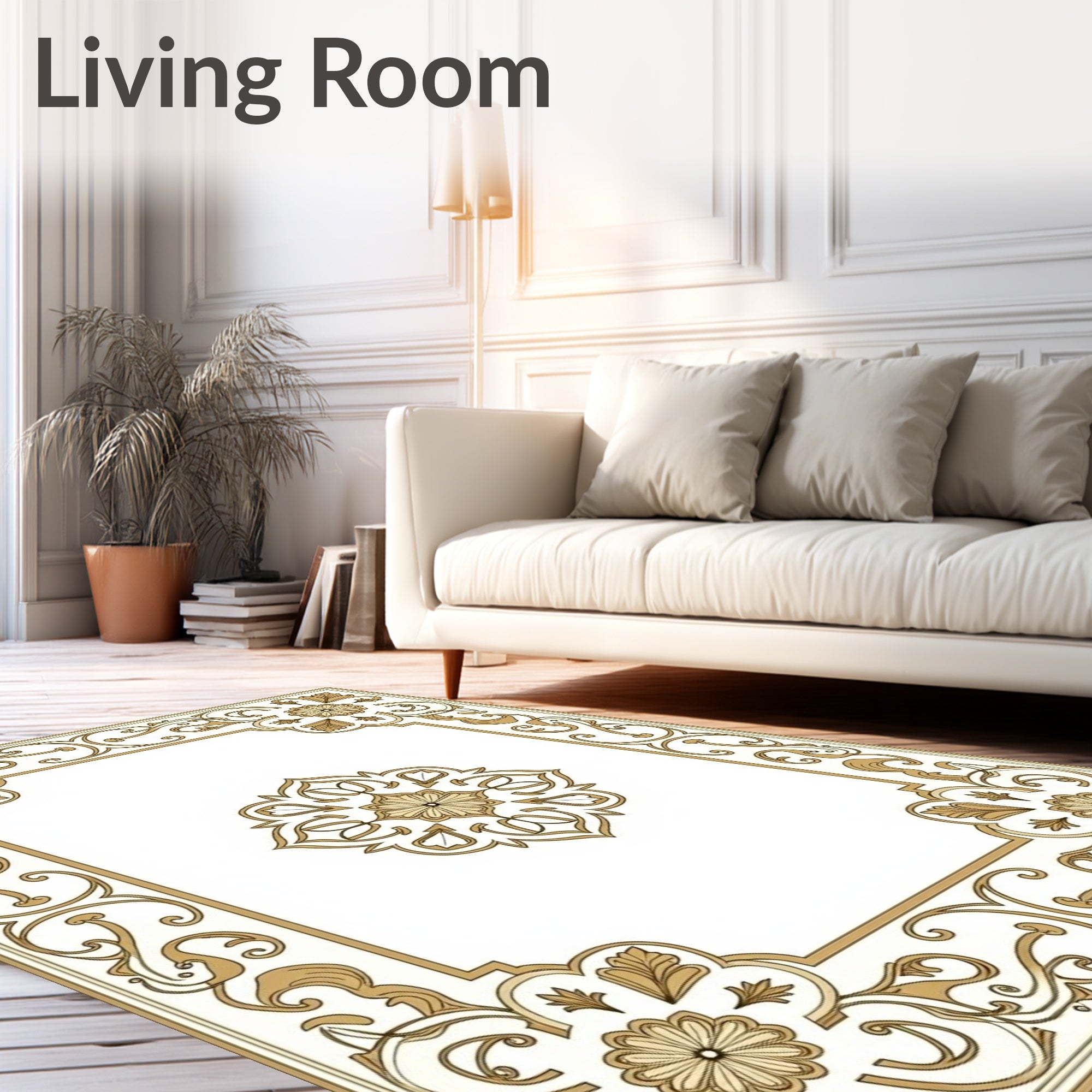 Gold Floral Vintage Border Rug