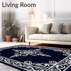Elegant White Scrollwork With Floral Center Rug