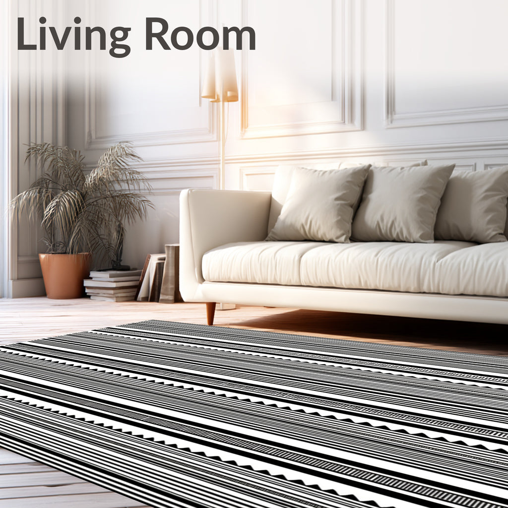 Abstract Black White Vertical Line Pattern Rug