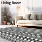 Abstract Black White Vertical Line Pattern Rug