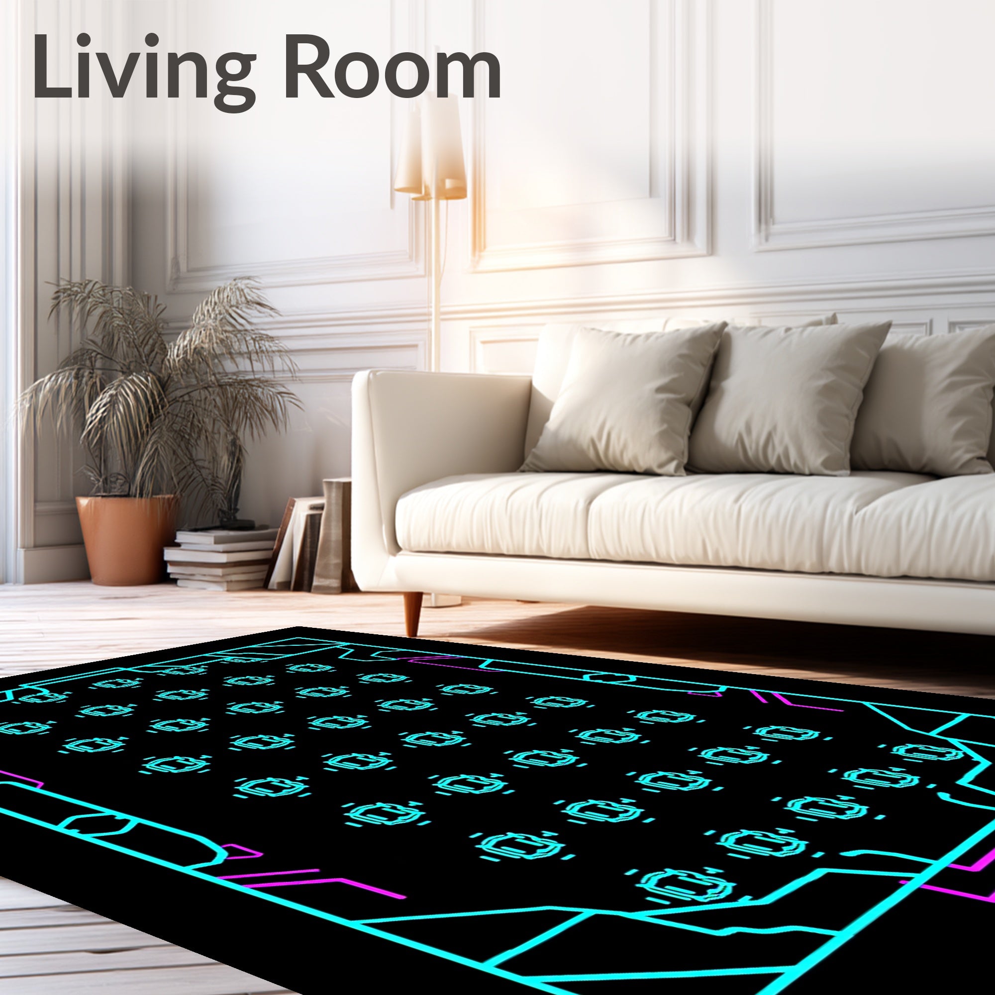 Geometric Grid Abstract Neon Pattern Rug