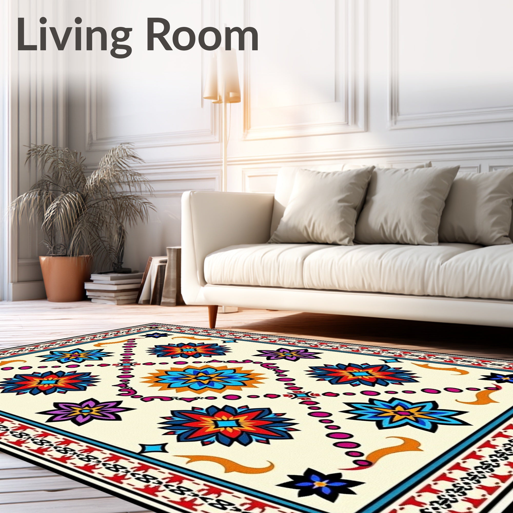 Vibrant Geometric Starburst Floral Pattern Rug