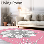 Floral Linework Mandala With Pink Frame Rug