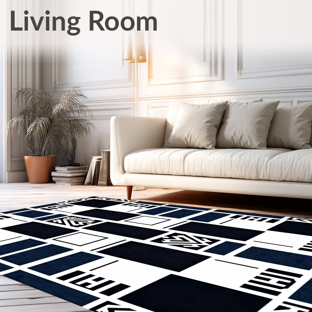Geometric Art Deco Black And White Rug