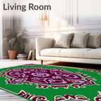 Vivid Green Oval Floral Medallion Design Rug