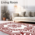 Ornate Red Damask Scrollwork Pattern Rug
