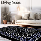 Elegant Black Abstract Organic Pattern Rug