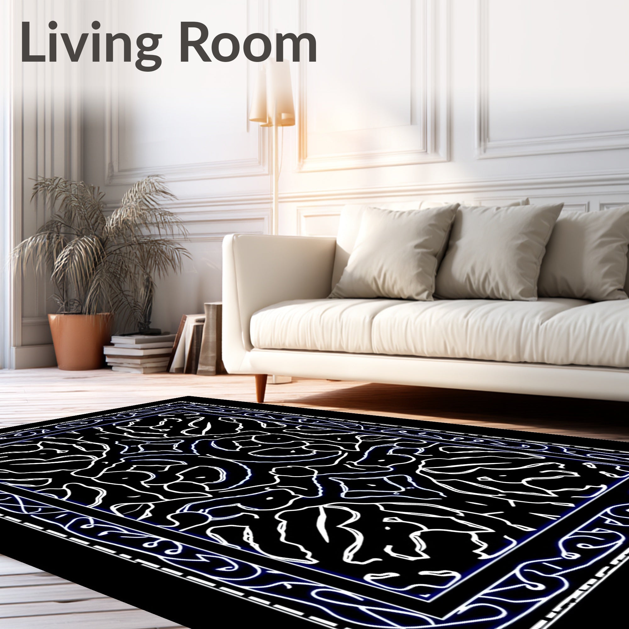 Elegant Black Abstract Organic Pattern Rug