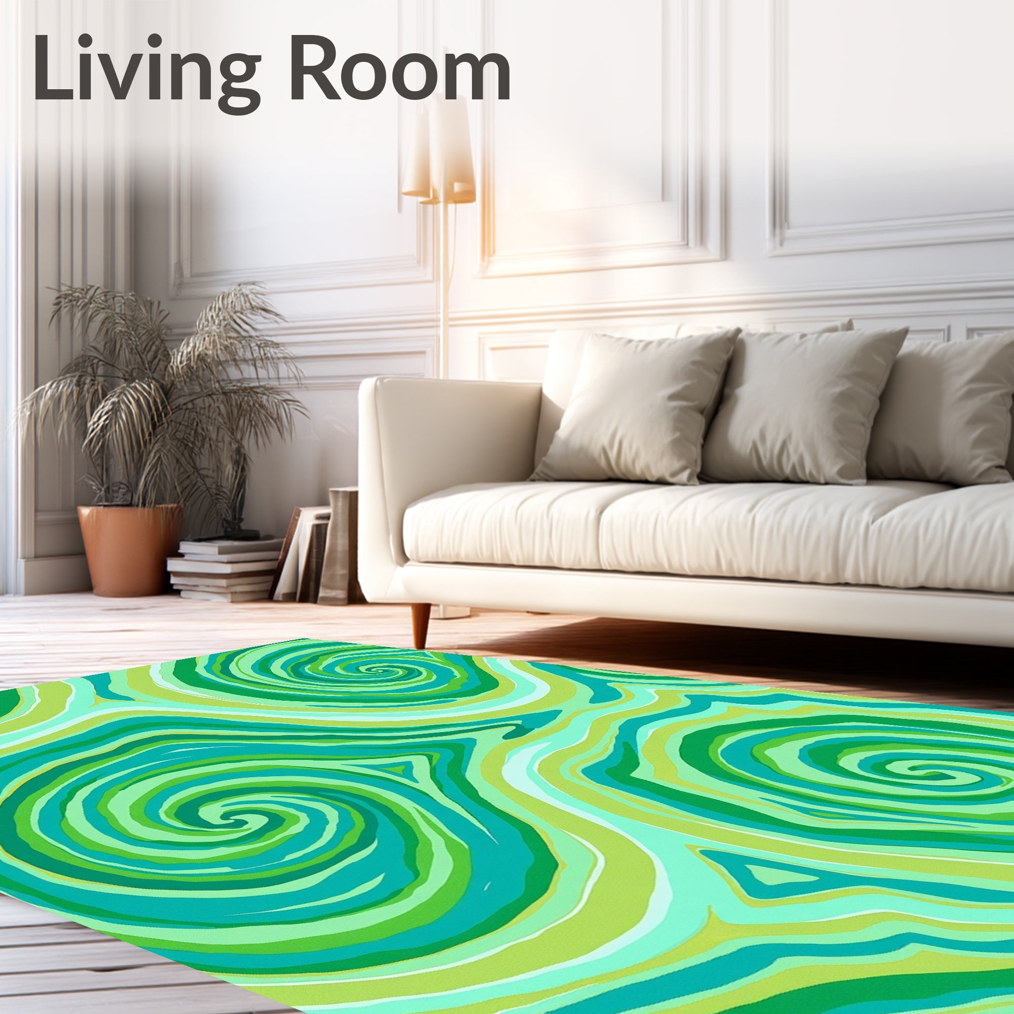 Green Swirling Abstract Pattern Rug
