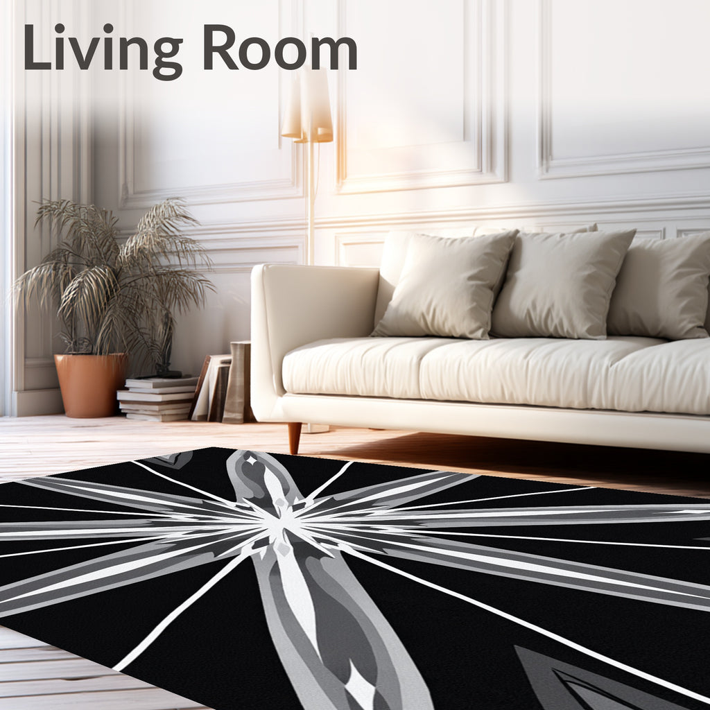 Abstract Radial Starburst Grey Pattern Rug