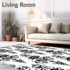 Classic Black Floral Damask Pattern Rug