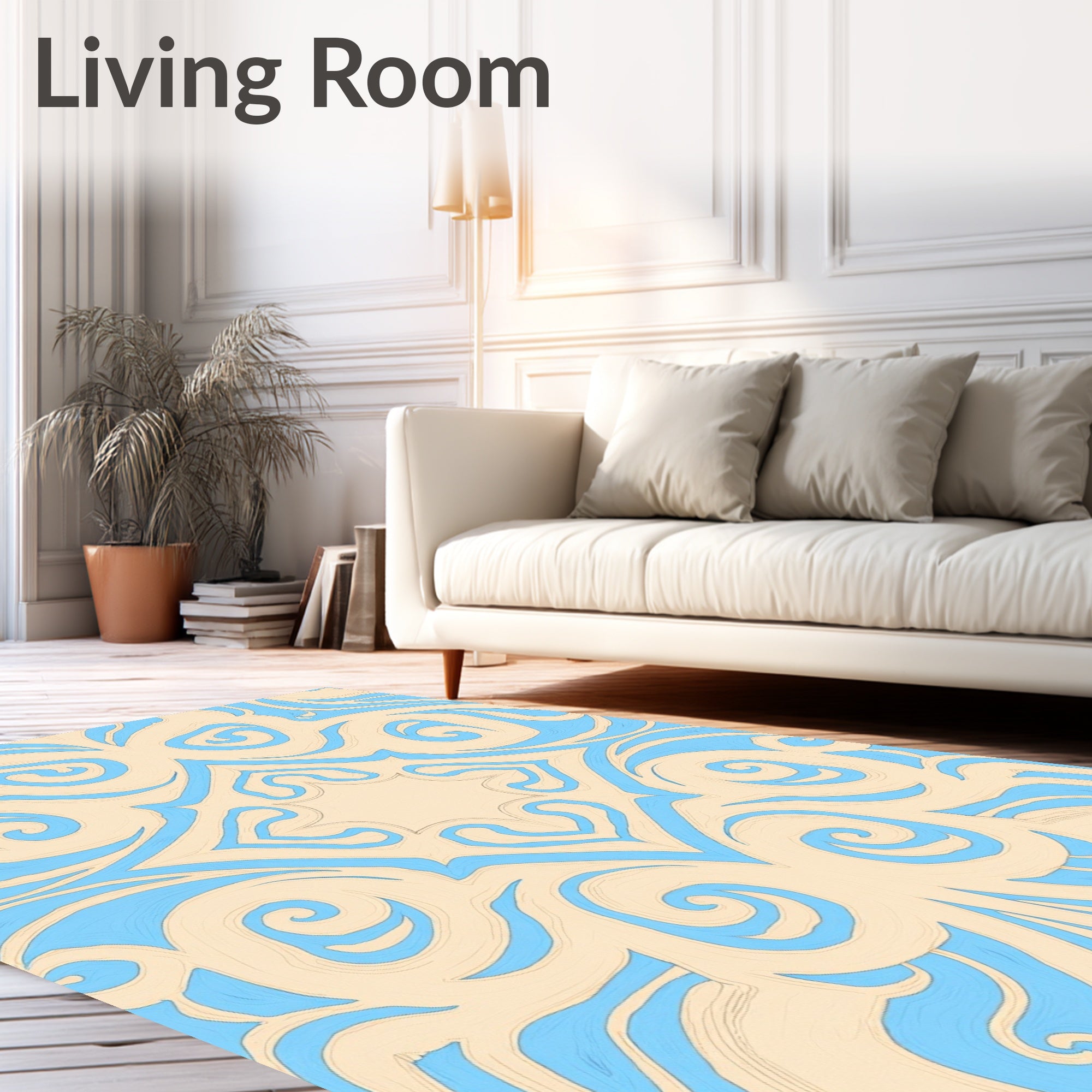 Elegant Blue Swirl Pattern Tile Rug
