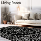 Ornate Floral Scrollwork Black Rug