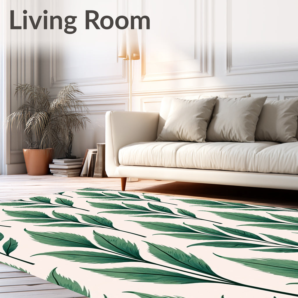 Elegant Green Leaf Botanical Pattern Rug