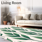 Elegant Green Leaf Botanical Pattern Rug