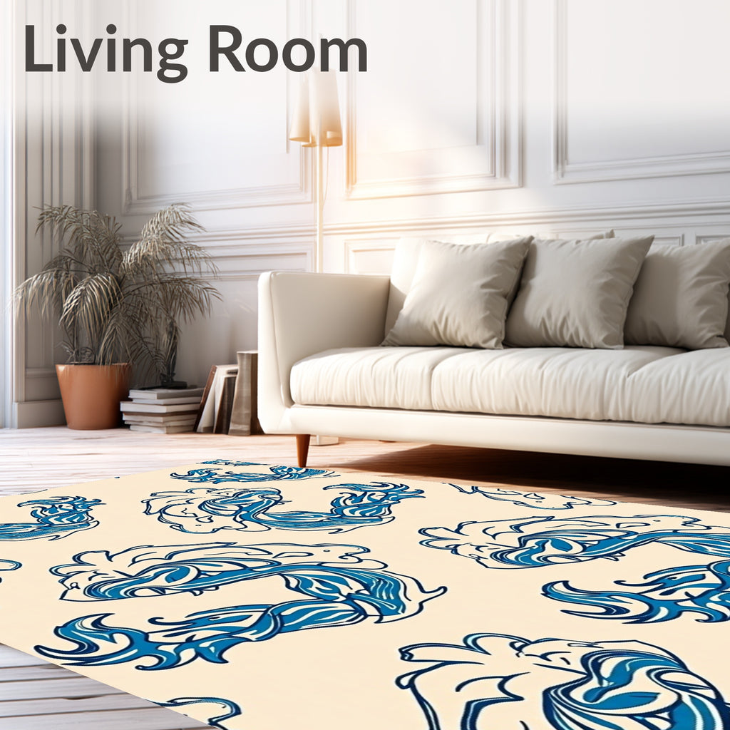 Blue Flowing Animal Abstract Design Rug