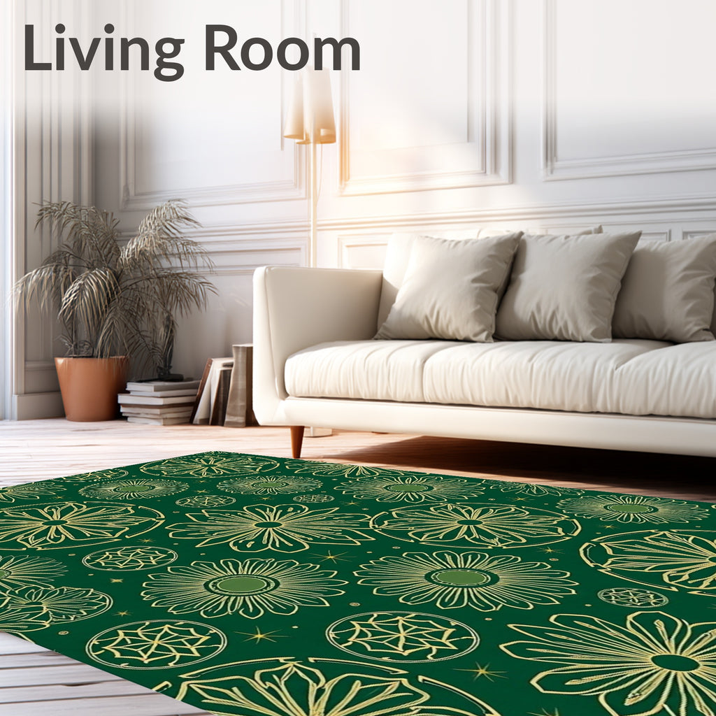Emerald Golden Floral Medallion Arrangement Rug