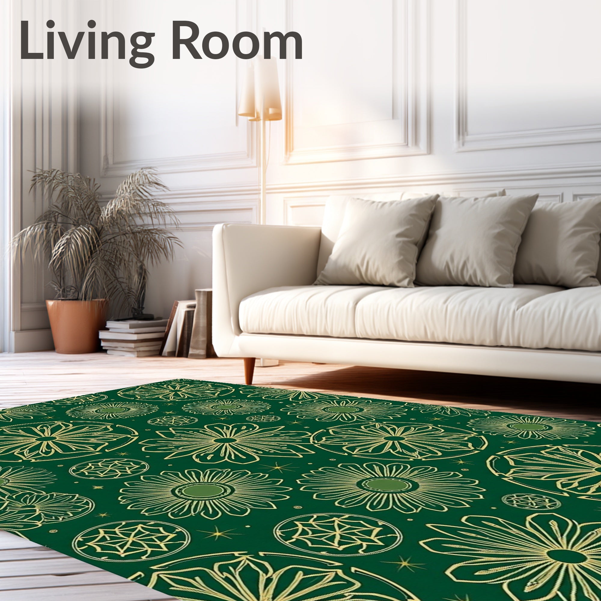 Emerald Golden Floral Medallion Arrangement Rug