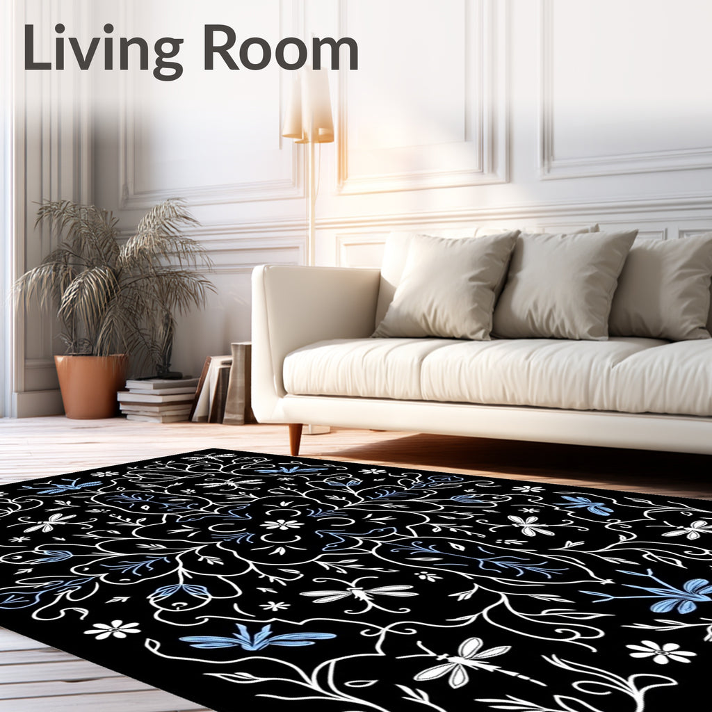 Whimsical Garden Dragonfly Pattern Design Rug