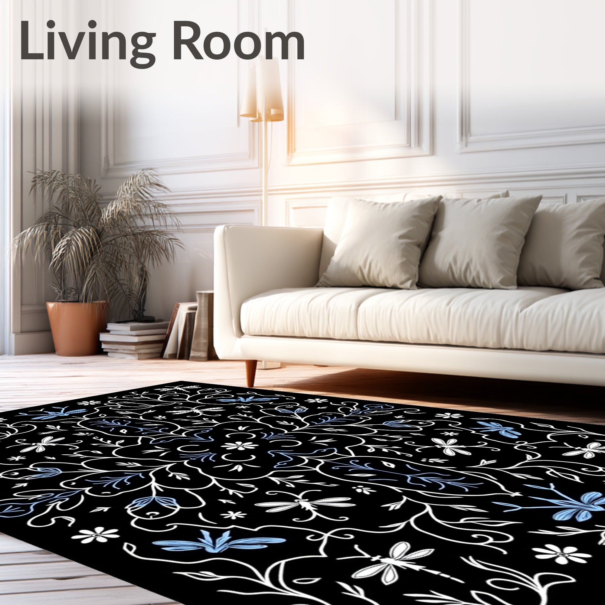 Whimsical Garden Dragonfly Pattern Design Rug