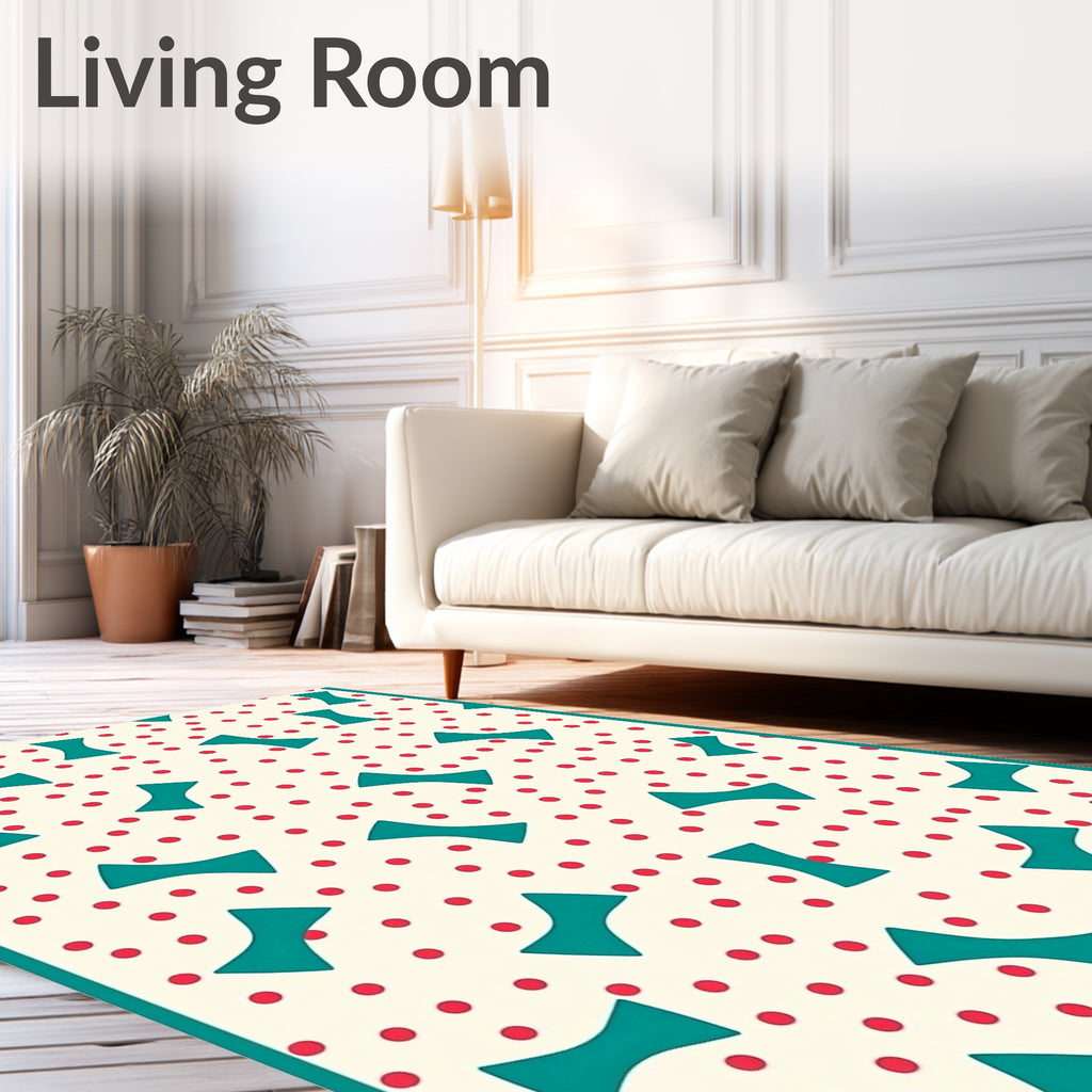 Teal Bow Tie Geometric Polka Dot Rug
