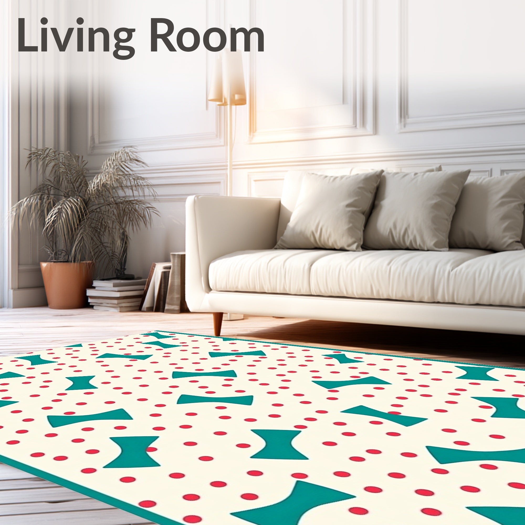 Teal Bow Tie Geometric Polka Dot Rug