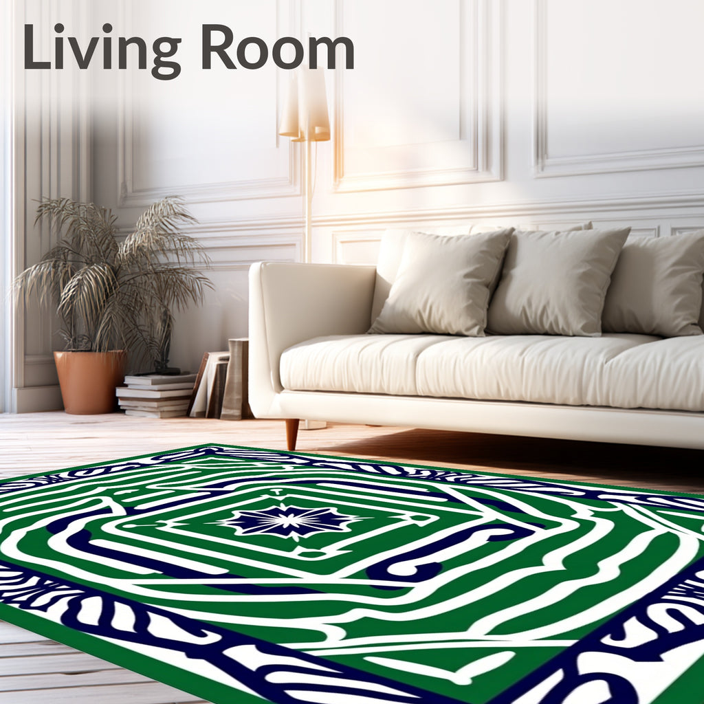 Bold Green White Blue Abstract Pattern Rug