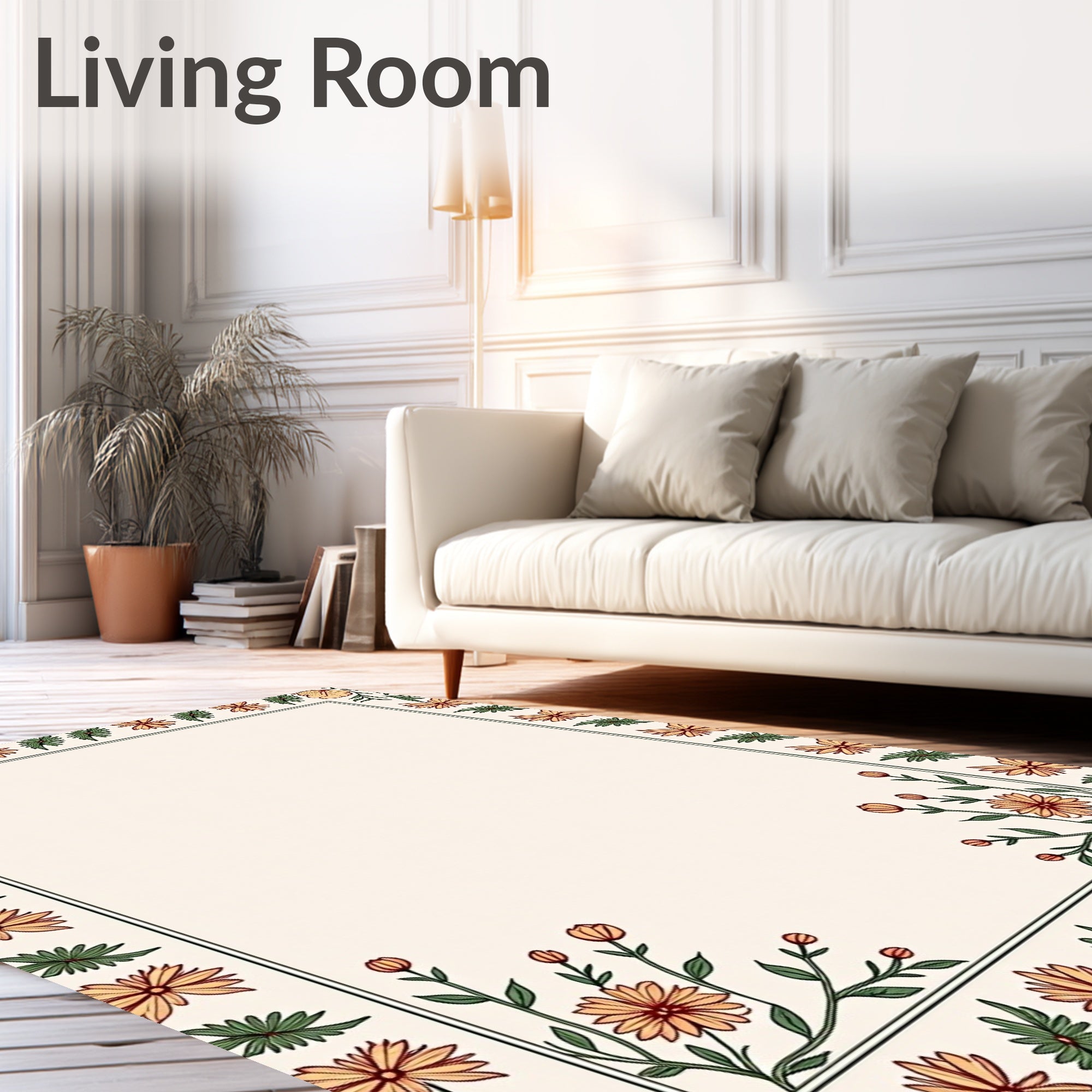 Floral Border Botanical Nature Print Rug