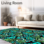 Fluid Black Green Teal Abstract Pattern Rug