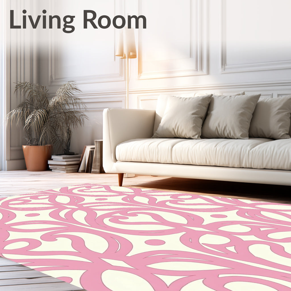Pink Swirl Cream Pattern Rug