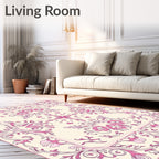 Pink Floral Scrollwork Border Design Rug