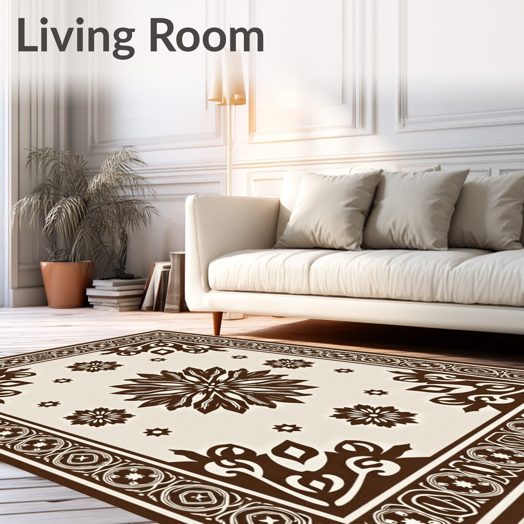 Ornate Floral Geometric Border Rug