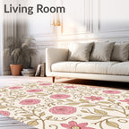 Pink Rose Floral Vine Pattern Rug