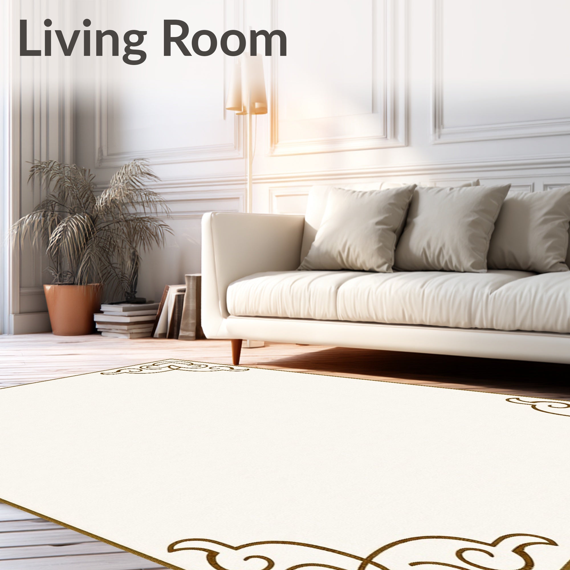 Elegant Cream Beige Scrollwork Pattern Rug