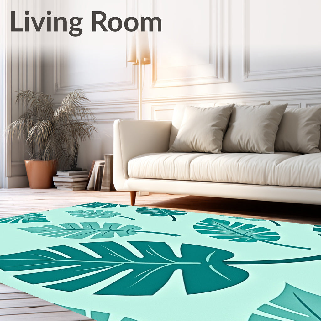 Monstera Leaf Pattern Green Rug