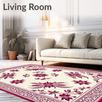 Crimson Floral Motif On Cream Rug