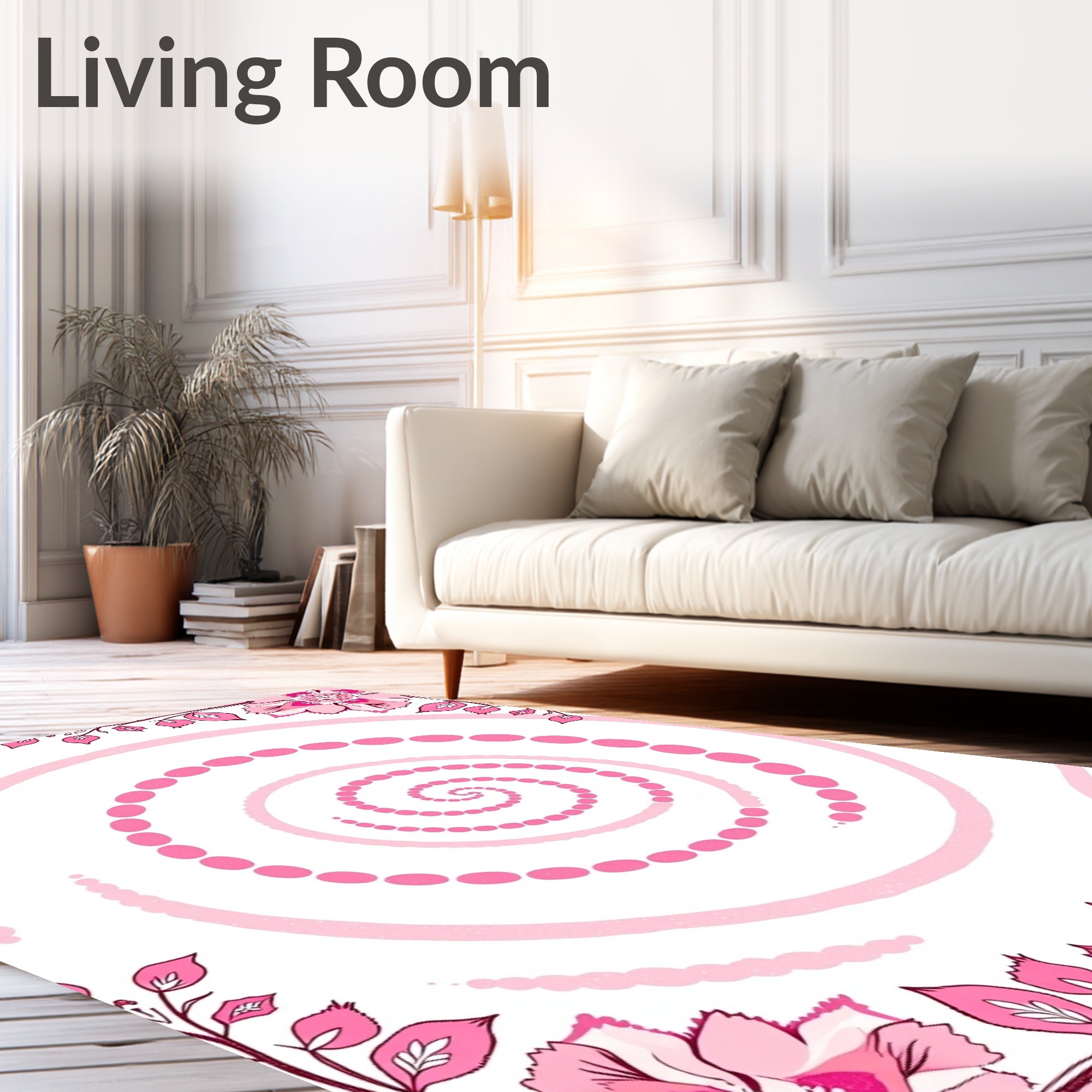 Pink Floral Spiral Abstract Design Rug
