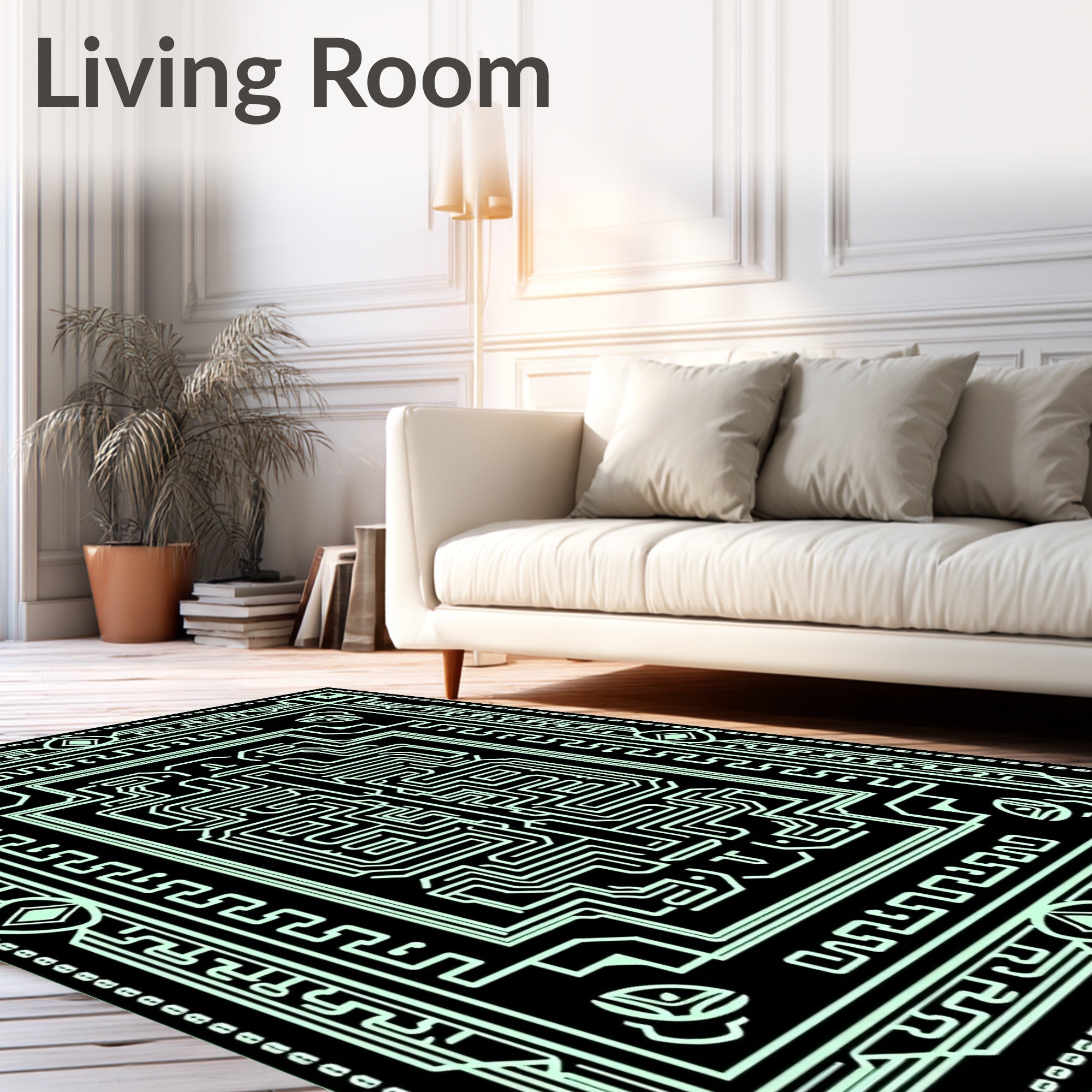 Circuit Board Inspired Abstract Geometric Design Rug