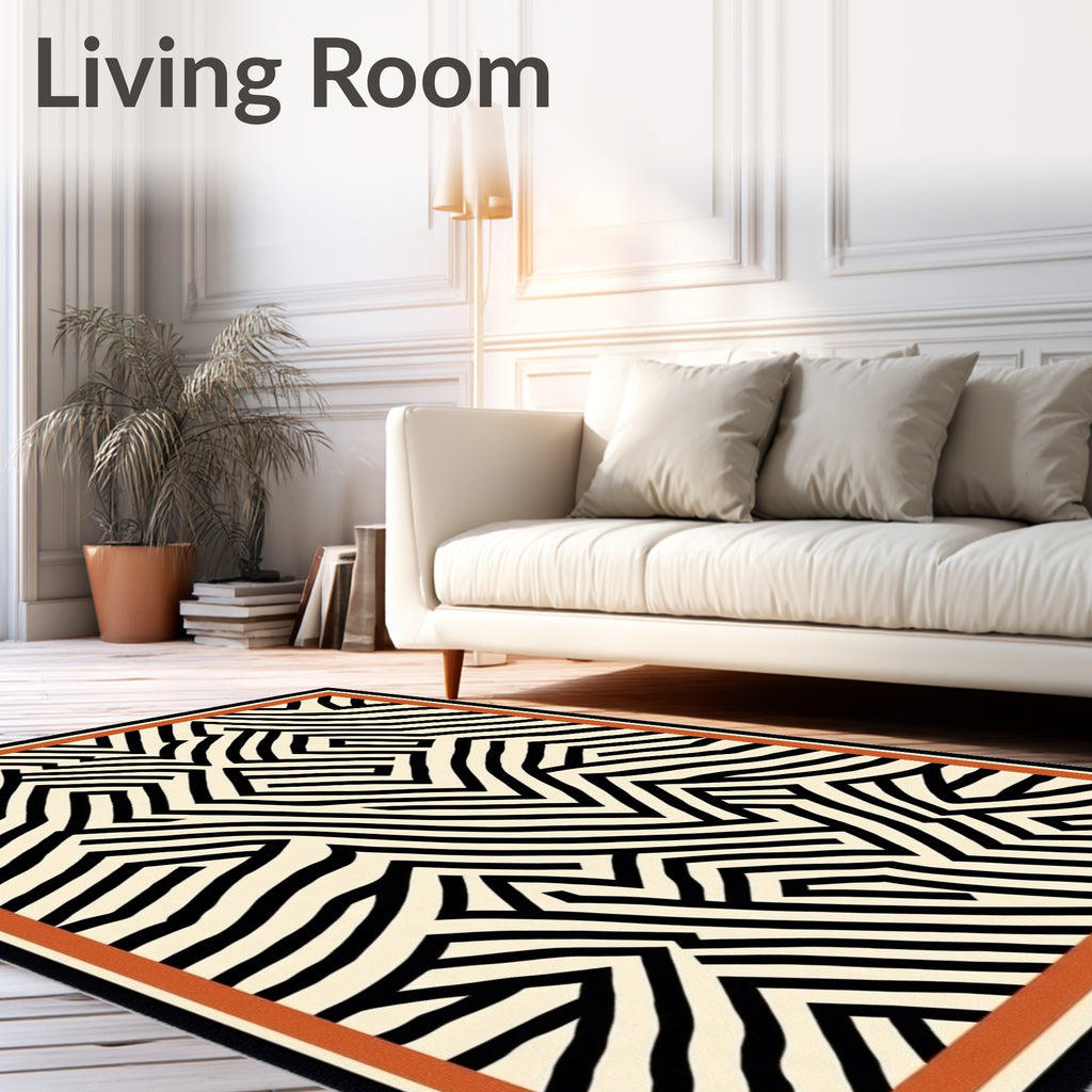 Abstract Black White Geometric Rug