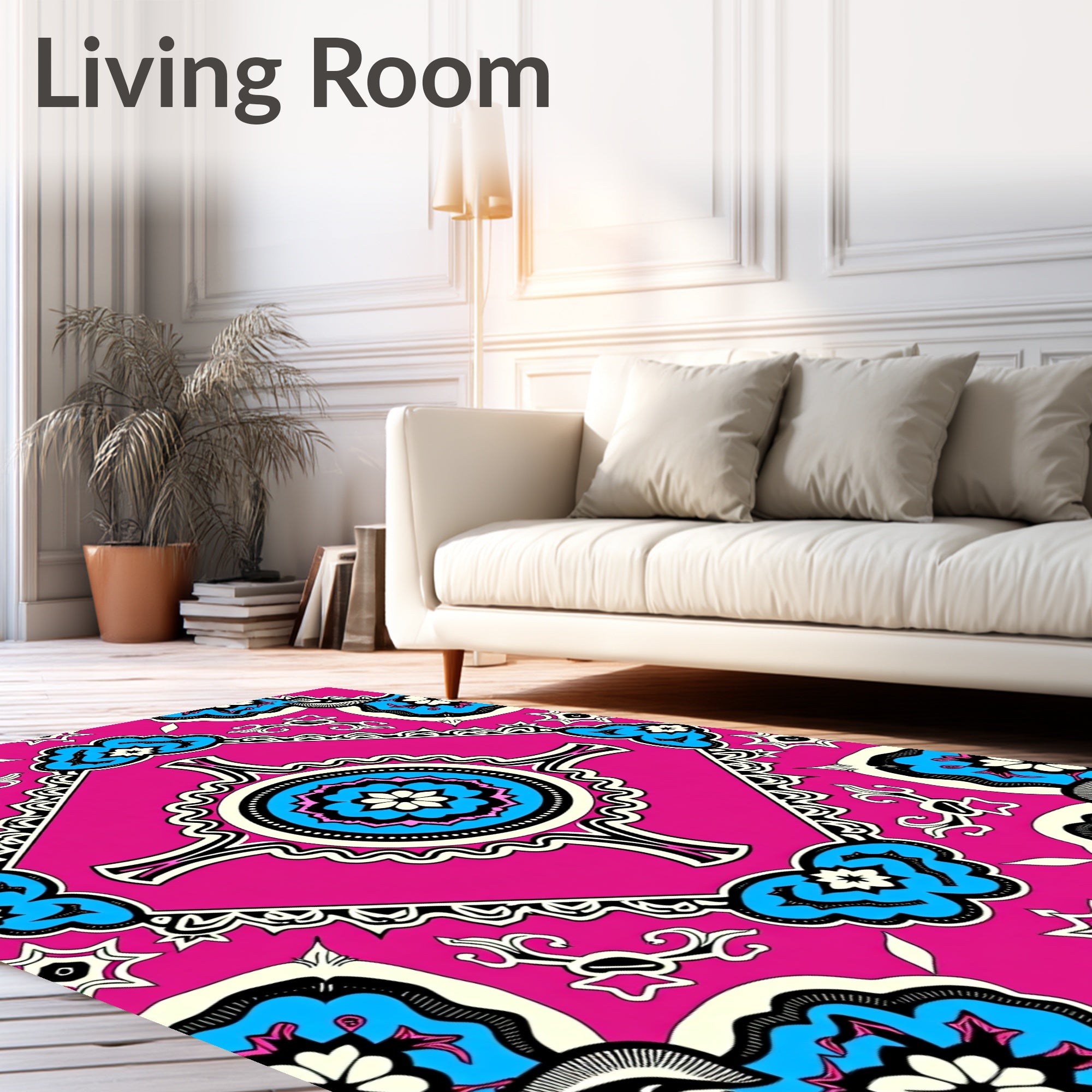 Bold Fuchsia Floral Medallion Pattern Rug